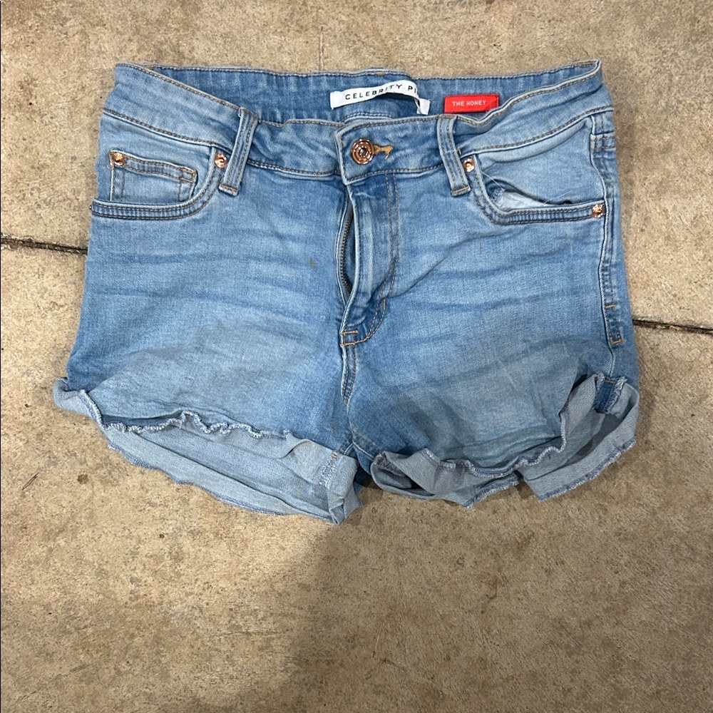 Celebrity Pink Light Blue Rolled-Hem Denim Shorts